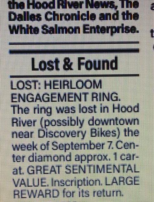 Lost and found ad -- ring found!